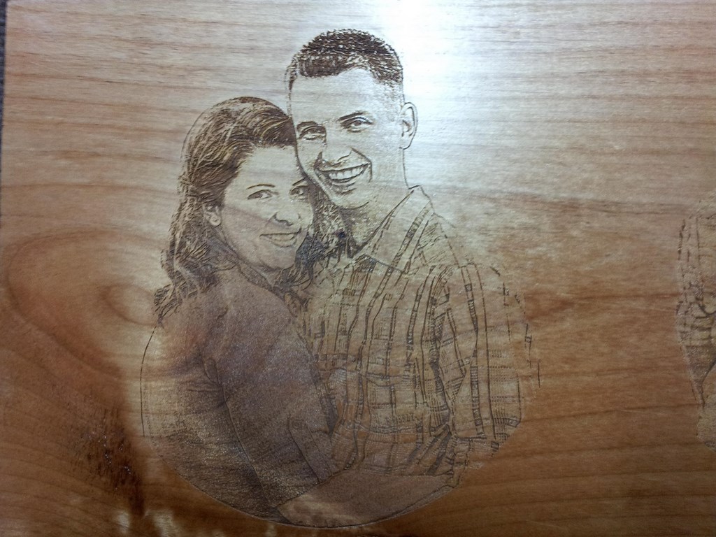 Laser engraved photograph on wood