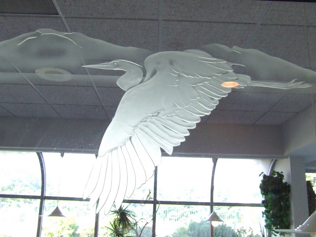 Sandblasted Glass Heron