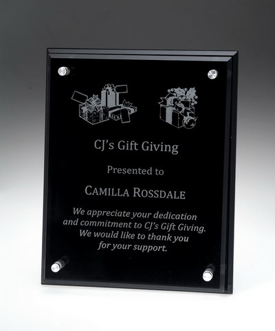 Etched black glass award