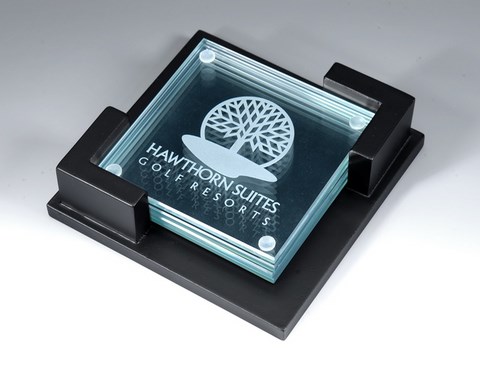 engraved glass coaster set