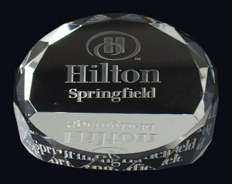 etched crystal paperweight award